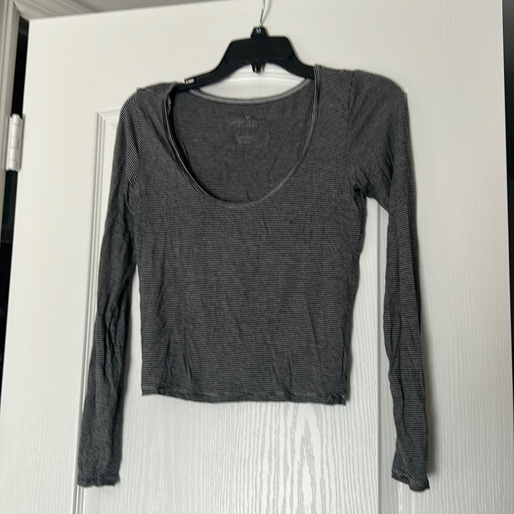 Striped American Eagle crop long sleeve top